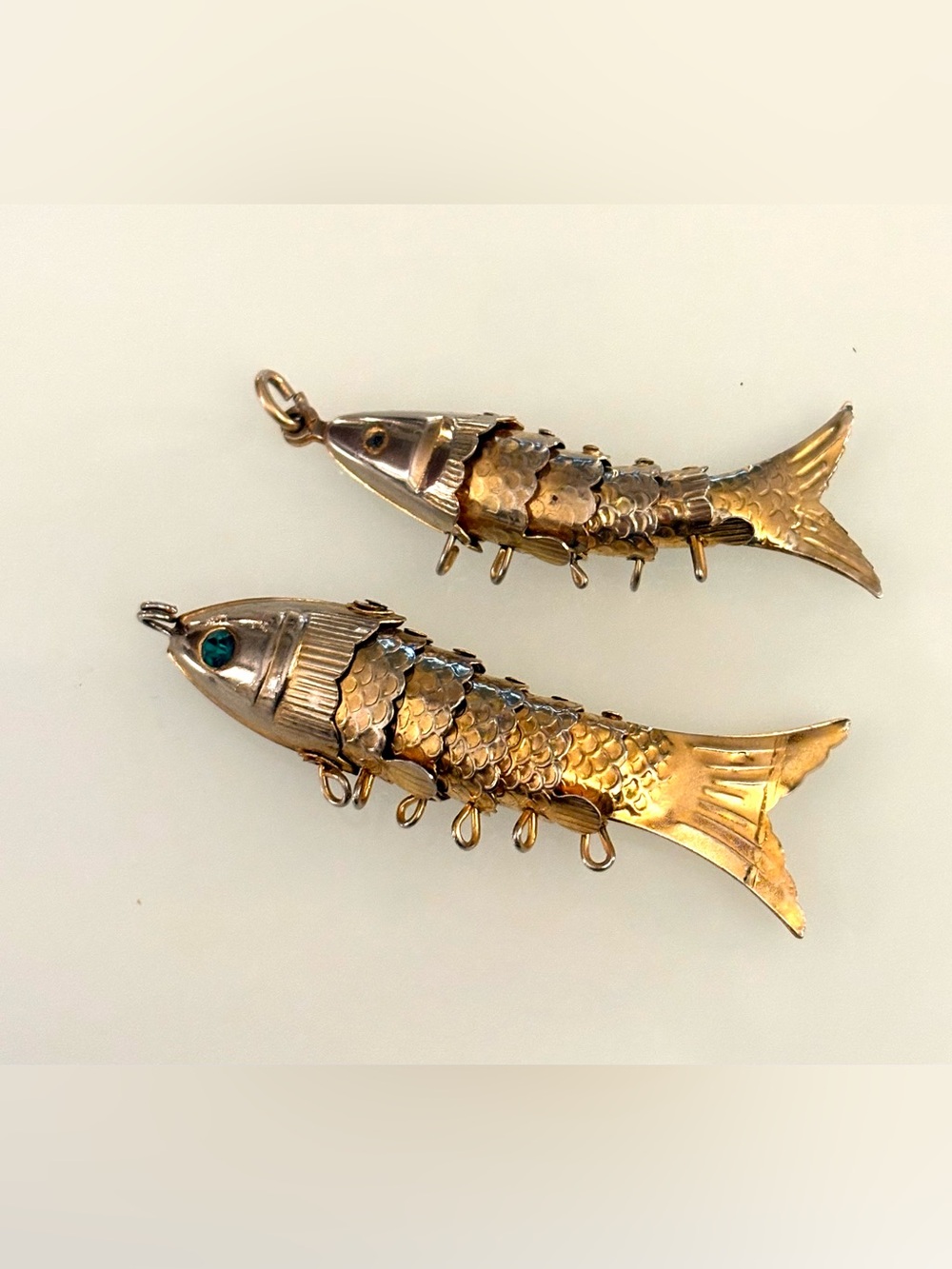 Vintage Gold Plated Articulated Fish Charm Pendants